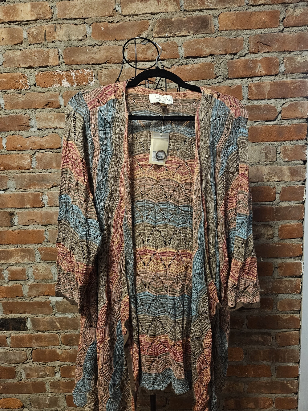 Sonoma Multicolor Open-Front Knit Cardigan - Blue, Tan, Pink
